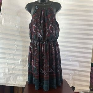 Miami Women’s Sundress Purple Paisley Spaghetti Strap Size L Boho Summer Dress